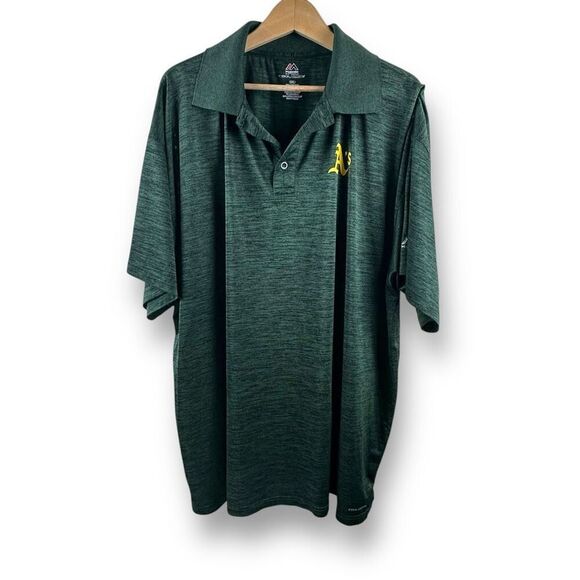 Majestic Other - Majestic 3XL Oakland Athletics Cool Base‎ Polo Tee Green Marl MLB A's Baseball